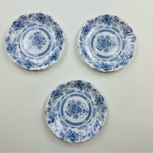 Arcopal Honorine France Opal Blue White Dessert Salad Plate Set of 3